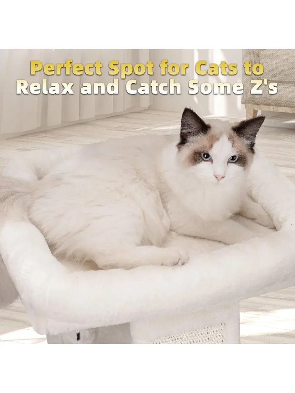New Cat Tree Tower with Scratching Post Activity Center with Toy Balls - Beige